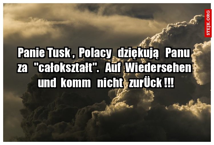Panie Tusk ,  Polacy   dziękują   Panu   za   "całokształt".   Auf  Wiedersehen  und  komm   nicht   zurÜck !!!
